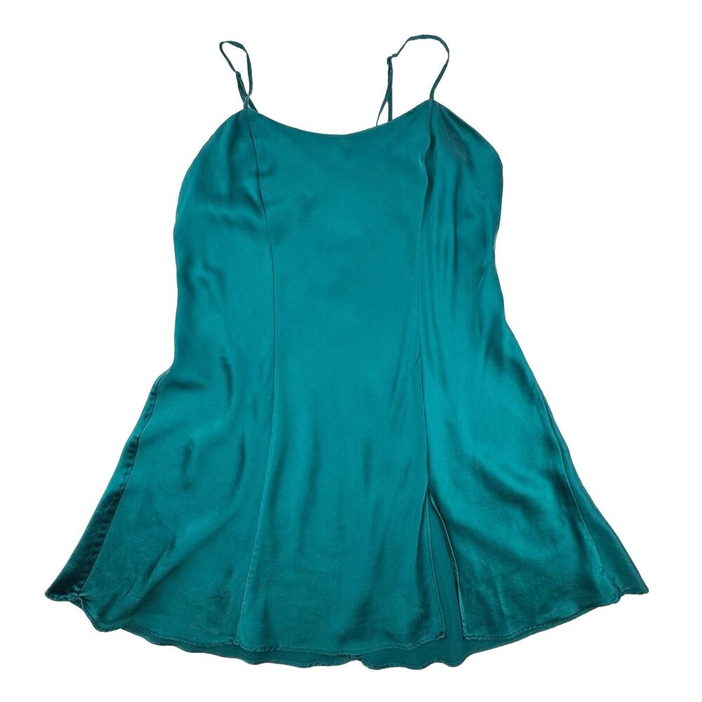 Victoria's Secret 100% Silk Slip Dress Vintage Dark Teal Green Y2K 90s Medium